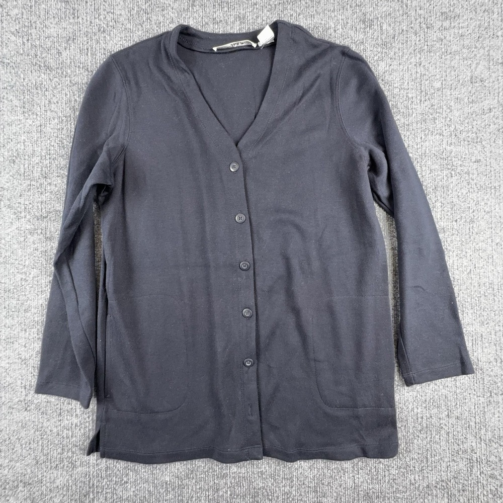 Josephine Chaus Cardigan Sweater Womens Petite P Black V Neck Button Front‎ Knit